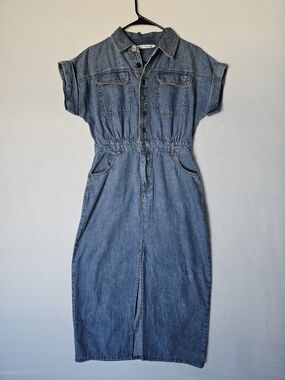 Given Kale Denim Midi Dress Size S NWOT | 100% Cotton Short Sleeve Button Down
